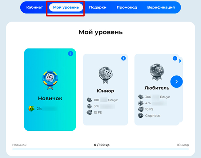 Информация в профиле по уровню игрока
