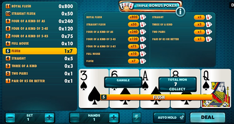 Видеопокер Triple Bonus Poker от Red Rake