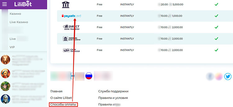 Способы оплаты